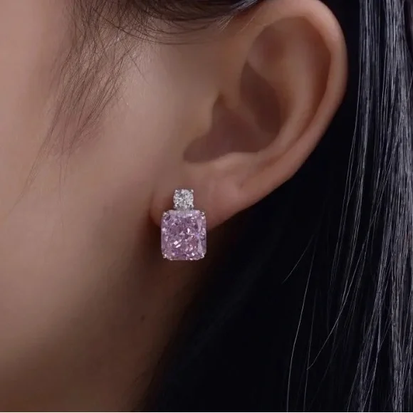 3.5ct Pink Sapphire Radiant Cut Earrings - Picture 8 of 14